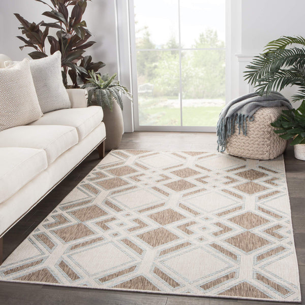 Jaipur Living Nikki Chu Jaipur Trellis Flatweave Polyester Indoor Outdoor Rug for Patio or Entryway Brown / Light Blue 5'3"X7'6" RUG143874