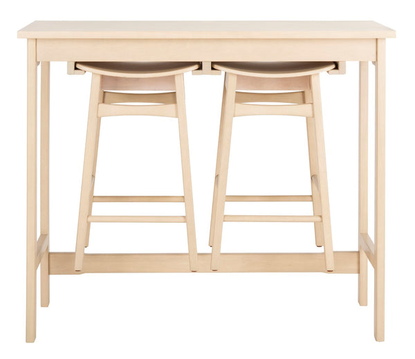 Safavieh Colbie Contemporary 3-Piece Pub Set With Smart Storage - Space-Saving Table & Stools In White Oak Finish DNS1000A