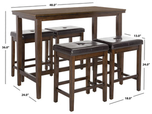 Safavieh Billy 5-Piece Pub Set: Stylish English-Inspired Dining Set With Upholstered Stools For Cozy Gatherings DNS9201A