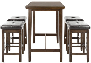 Safavieh Billy 5-Piece Pub Set: Stylish English-Inspired Dining Set With Upholstered Stools For Cozy Gatherings DNS9201A