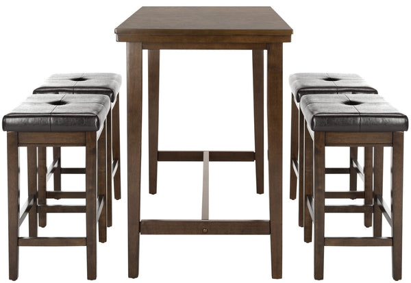 Safavieh Billy 5-Piece Pub Set: Stylish English-Inspired Dining Set With Upholstered Stools For Cozy Gatherings DNS9201A