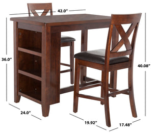 Safavieh Everest 3-Piece Pub Set - Stylish Mahogany Dining Solution With X-Back Chairs And Smart Storage Black / Mahogany DNS9203A