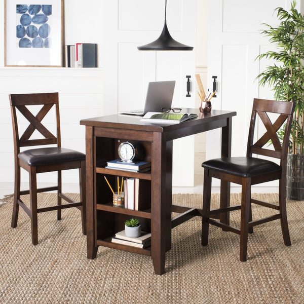 Safavieh Everest 3-Piece Pub Set - Stylish Mahogany Dining Solution With X-Back Chairs And Smart Storage Black / Mahogany DNS9203A