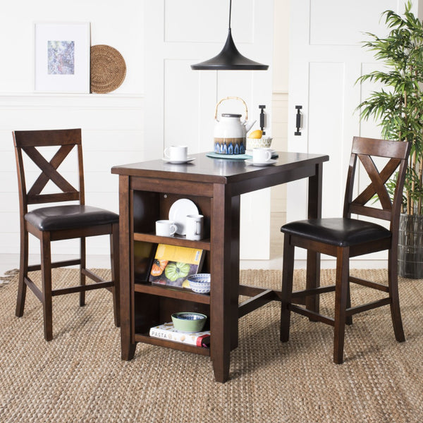 Safavieh Everest 3-Piece Pub Set - Stylish Mahogany Dining Solution With X-Back Chairs And Smart Storage Black / Mahogany DNS9203A