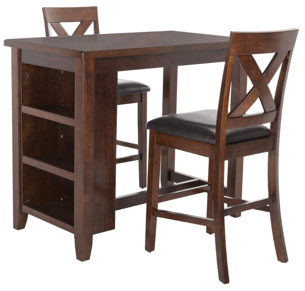 Safavieh Everest 3-Piece Pub Set - Stylish Mahogany Dining Solution With X-Back Chairs And Smart Storage Black / Mahogany DNS9203A