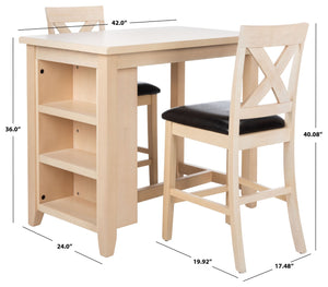 Safavieh Everest 3-Piece Pub Set - Stylish Mahogany Dining Solution With X-Back Chairs And Smart Storage Black / White Wash DNS9203B