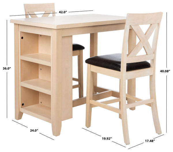 Safavieh Everest 3-Piece Pub Set - Stylish Mahogany Dining Solution With X-Back Chairs And Smart Storage Black / White Wash DNS9203B