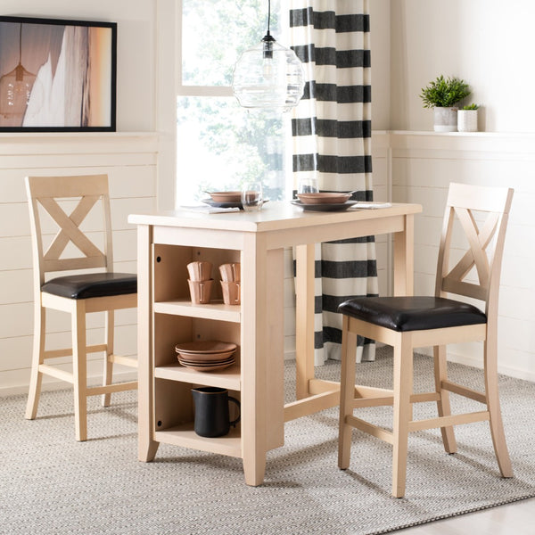 Safavieh Everest 3-Piece Pub Set - Stylish Mahogany Dining Solution With X-Back Chairs And Smart Storage Black / White Wash DNS9203B