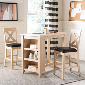 Safavieh Everest 3-Piece Pub Set - Stylish Mahogany Dining Solution With X-Back Chairs And Smart Storage Black / White Wash DNS9203B