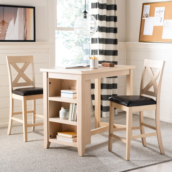 Safavieh Everest 3-Piece Pub Set - Stylish Mahogany Dining Solution With X-Back Chairs And Smart Storage Black / White Wash DNS9203B
