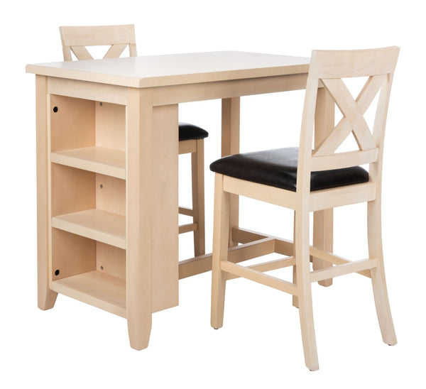 Safavieh Everest 3-Piece Pub Set - Stylish Mahogany Dining Solution With X-Back Chairs And Smart Storage Black / White Wash DNS9203B