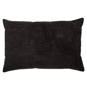 Jaipur Living Nikki Chu Pfeiffer Art Deco Geometric Velvet Cotton Lumbar Pillow Cover with Metallic Embroidery Black PLC102479