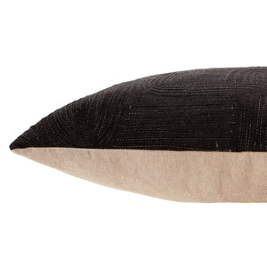 Jaipur Living Nikki Chu Pfeiffer Art Deco Geometric Velvet Cotton Lumbar Pillow Cover with Metallic Embroidery Black PLC102479