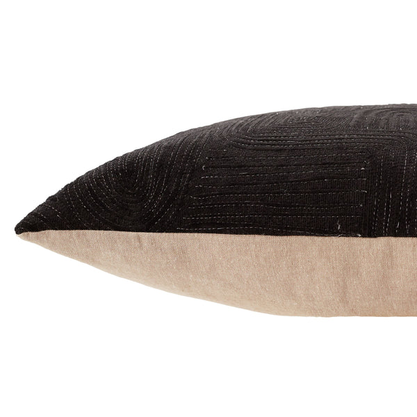 Jaipur Living Nikki Chu Jaipur Art Deco Geometric Embroidered Cotton Velvet Lumbar Accent Pillow Black Down PLW103767
