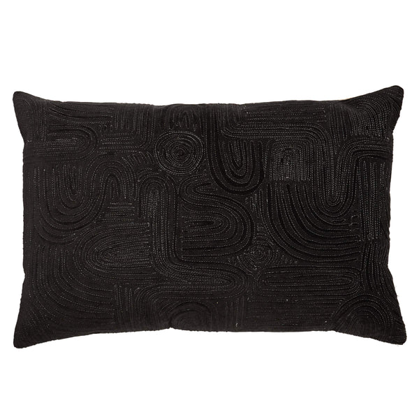 Jaipur Living Nikki Chu Jaipur Art Deco Geometric Embroidered Cotton Velvet Lumbar Accent Pillow Black Down PLW103767