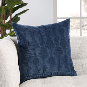 Jaipur Living Nikki Chu Trellis Embroidered Cotton Velvet Throw Pillow Cover Art Deco Navy Square PLC102480