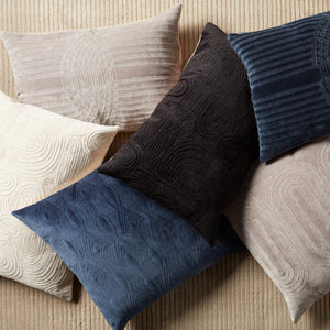 Jaipur Living Nikki Chu Trellis Embroidered Cotton Velvet Throw Pillow Cover Art Deco Navy Square PLC102480