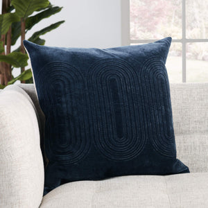 Jaipur Living Nikki Chu Jaipur Living Joyce Art Deco Velvet Cotton Throw Pillow Cover with Embroidery Navy PLC102481
