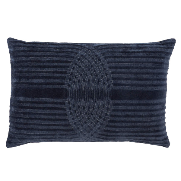 Jaipur Living Nikki Chu Geometric Lumbar Pillow Cover Cotton Velvet Silver Embroidery Art Deco Accent Navy PLC102482