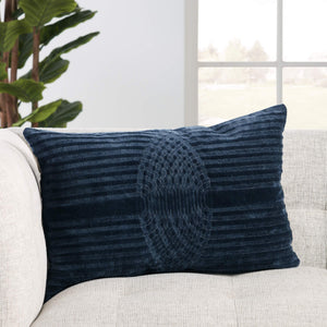 Jaipur Living Nikki Chu Geometric Lumbar Pillow Cover Cotton Velvet Silver Embroidery Art Deco Accent Navy PLC102482
