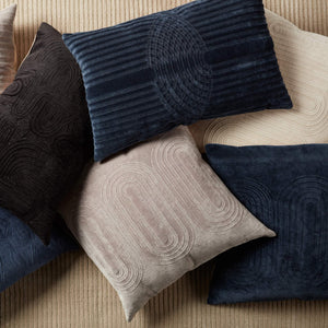 Jaipur Living Nikki Chu Geometric Lumbar Pillow Cover Cotton Velvet Silver Embroidery Art Deco Accent Navy PLC102482