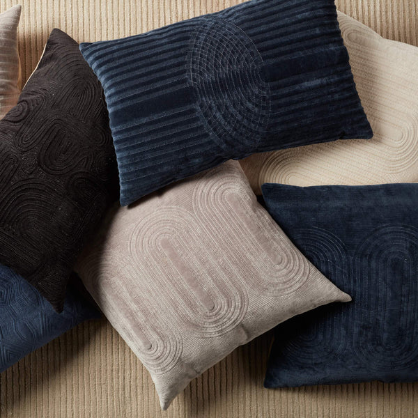 Jaipur Living Nikki Chu Geometric Lumbar Pillow Cover Cotton Velvet Silver Embroidery Art Deco Accent Navy PLC102482