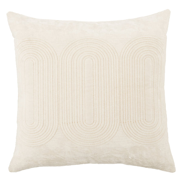 Jaipur Living Nikki Chu Jaipur Living Joyce Art Deco Velvet Cotton Throw Pillow Cover with Embroidery Ivory PLC102483