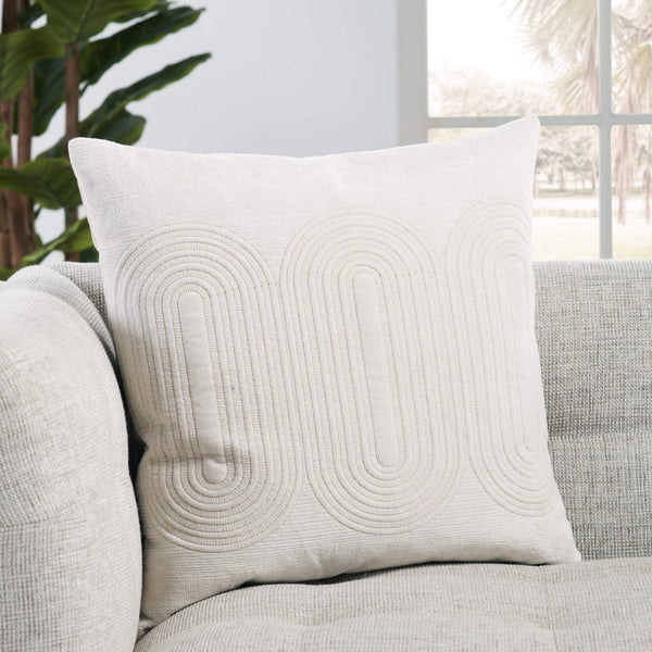 Jaipur Living Nikki Chu Jaipur Living Joyce Art Deco Velvet Cotton Throw Pillow Cover with Embroidery Ivory PLC102483