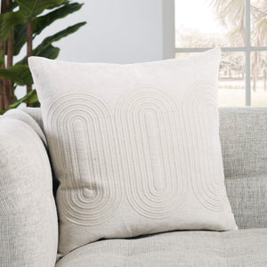 Jaipur Living Nikki Chu Jaipur Joyce Velvet Embroidered Geometric Throw Pillow Art Deco Square Accent Ivory Poly Fill PLW103785