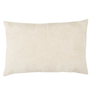 Jaipur Living Nikki Chu Pfeiffer Art Deco Geometric Velvet Cotton Lumbar Pillow Cover with Metallic Embroidery Ivory PLC102484