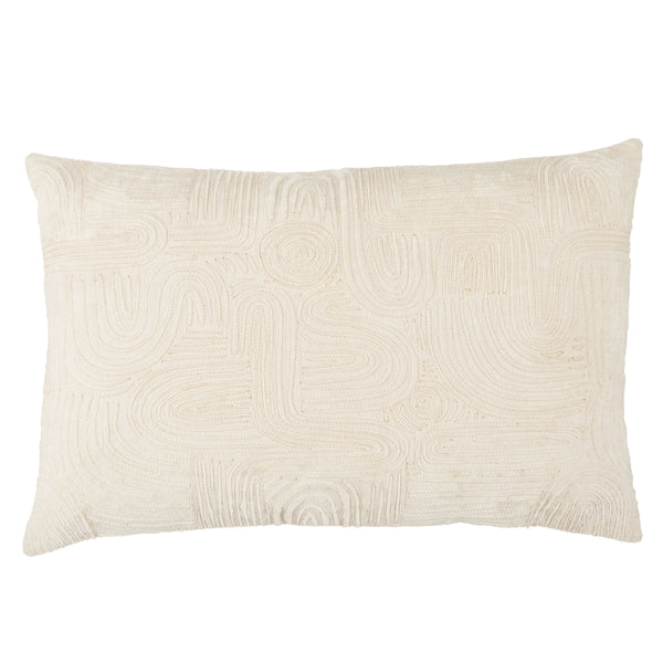 Jaipur Living Nikki Chu Pfeiffer Art Deco Geometric Velvet Cotton Lumbar Pillow Cover with Metallic Embroidery Ivory PLC102484