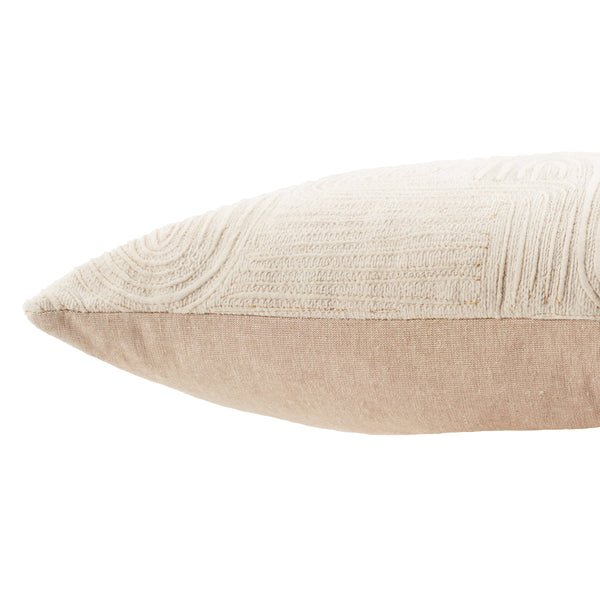 Jaipur Living Nikki Chu Pfeiffer Art Deco Geometric Velvet Cotton Lumbar Pillow Cover with Metallic Embroidery Ivory PLC102484