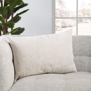 Jaipur Living Nikki Chu Jaipur Art Deco Geometric Embroidered Cotton Velvet Lumbar Accent Pillow Ivory Poly Fill PLW103786