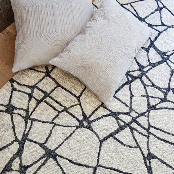 Jaipur Living Nikki Chu Jaipur Art Deco Geometric Embroidered Cotton Velvet Lumbar Accent Pillow Ivory Poly Fill PLW103786