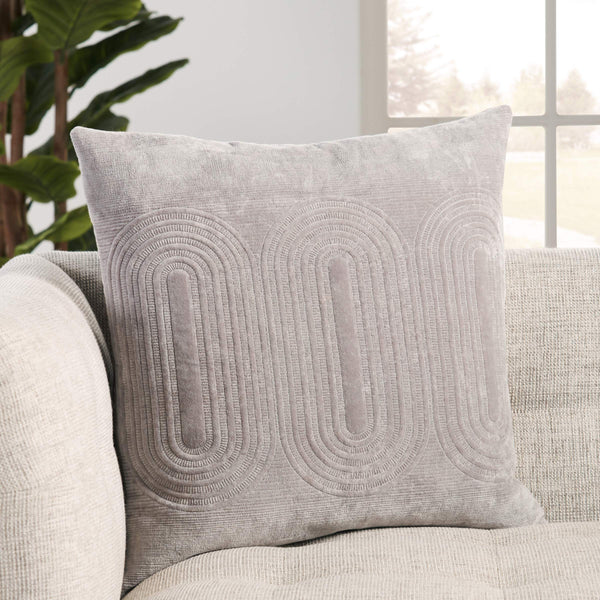 Jaipur Living Nikki Chu Jaipur Joyce Velvet Embroidered Geometric Throw Pillow Art Deco Square Accent Light Gray Down PLW103773