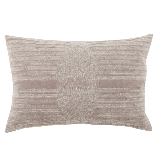 Jaipur Living Nikki Chu Jaipur Deco Geometric Lumbar Pillow Embroidered Velvet Cotton Sofa Accent Light Gray Poly Fill PLW103788