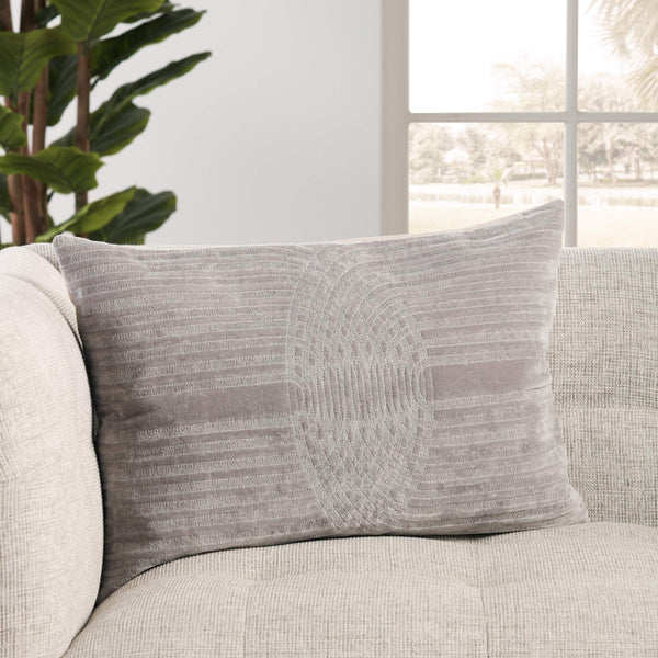Jaipur Living Nikki Chu Jaipur Deco Geometric Lumbar Pillow Embroidered Velvet Cotton Sofa Accent Light Gray Poly Fill PLW103788
