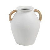 Dovetail Fabiano Vase Terracotta and Rattan - White and Natural Handles 