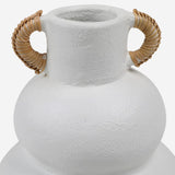 Dovetail Carlotta Vase Terracotta and Rattan - White and Natural Handles 