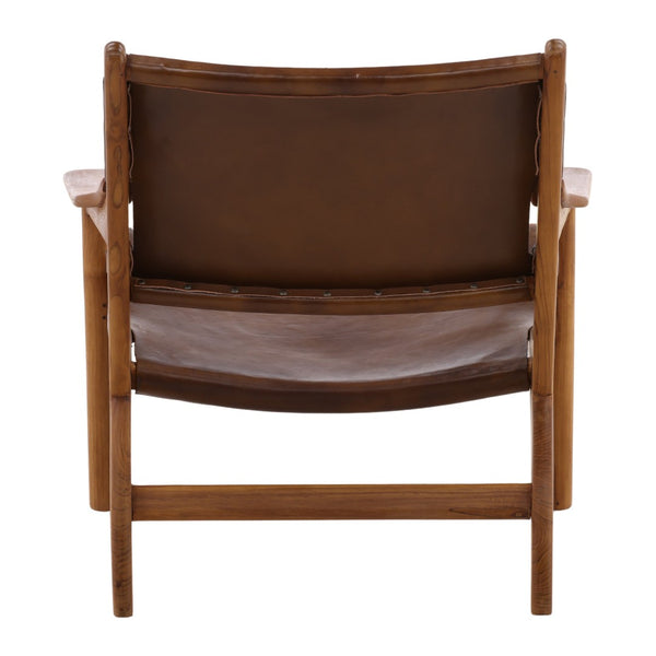 Karina Living Marceline Occasional Chair - Elegant Brown Leather & Teak Wood Accent for Modern Living Spaces DOV0411-BRWN