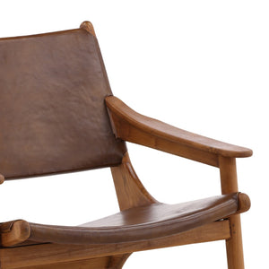 Karina Living Marceline Occasional Chair - Elegant Brown Leather & Teak Wood Accent for Modern Living Spaces DOV0411-BRWN