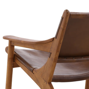 Karina Living Marceline Occasional Chair - Elegant Brown Leather & Teak Wood Accent for Modern Living Spaces DOV0411-BRWN