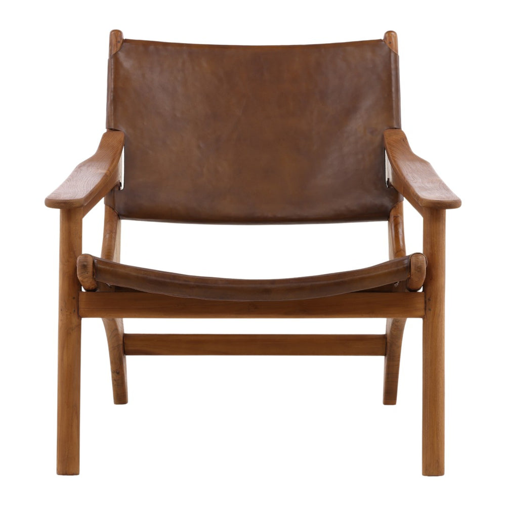 Karina Living Marceline Occasional Chair - Elegant Brown Leather & Teak Wood Accent for Modern Living Spaces DOV0411-BRWN