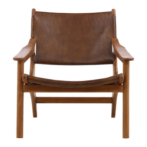 Karina Living Marceline Occasional Chair - Elegant Brown Leather & Teak Wood Accent for Modern Living Spaces DOV0411-BRWN