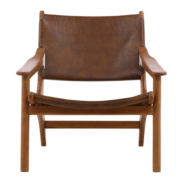 Karina Living Marceline Occasional Chair - Elegant Brown Leather & Teak Wood Accent for Modern Living Spaces DOV0411-BRWN