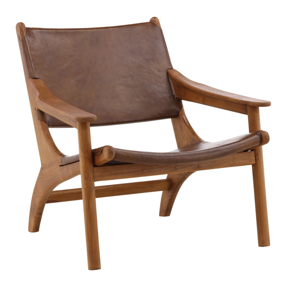 Karina Living Marceline Occasional Chair - Elegant Brown Leather & Teak Wood Accent for Modern Living Spaces DOV0411-BRWN