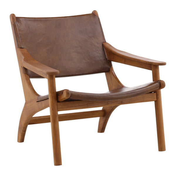 Karina Living Marceline Occasional Chair - Elegant Brown Leather & Teak Wood Accent for Modern Living Spaces DOV0411-BRWN