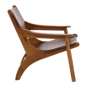 Karina Living Marceline Occasional Chair - Elegant Brown Leather & Teak Wood Accent for Modern Living Spaces DOV0411-BRWN