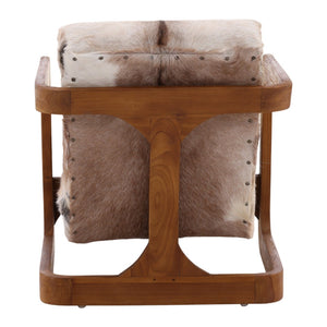 Karina Living Bautista Unique Occasional Chair in Brown Goat Hide with Teak Wood Frame – Rustic Elegance for Any Room DOV0414-BRWN