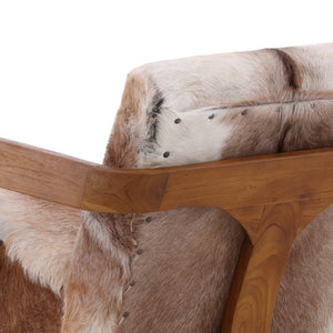Karina Living Bautista Unique Occasional Chair in Brown Goat Hide with Teak Wood Frame – Rustic Elegance for Any Room DOV0414-BRWN